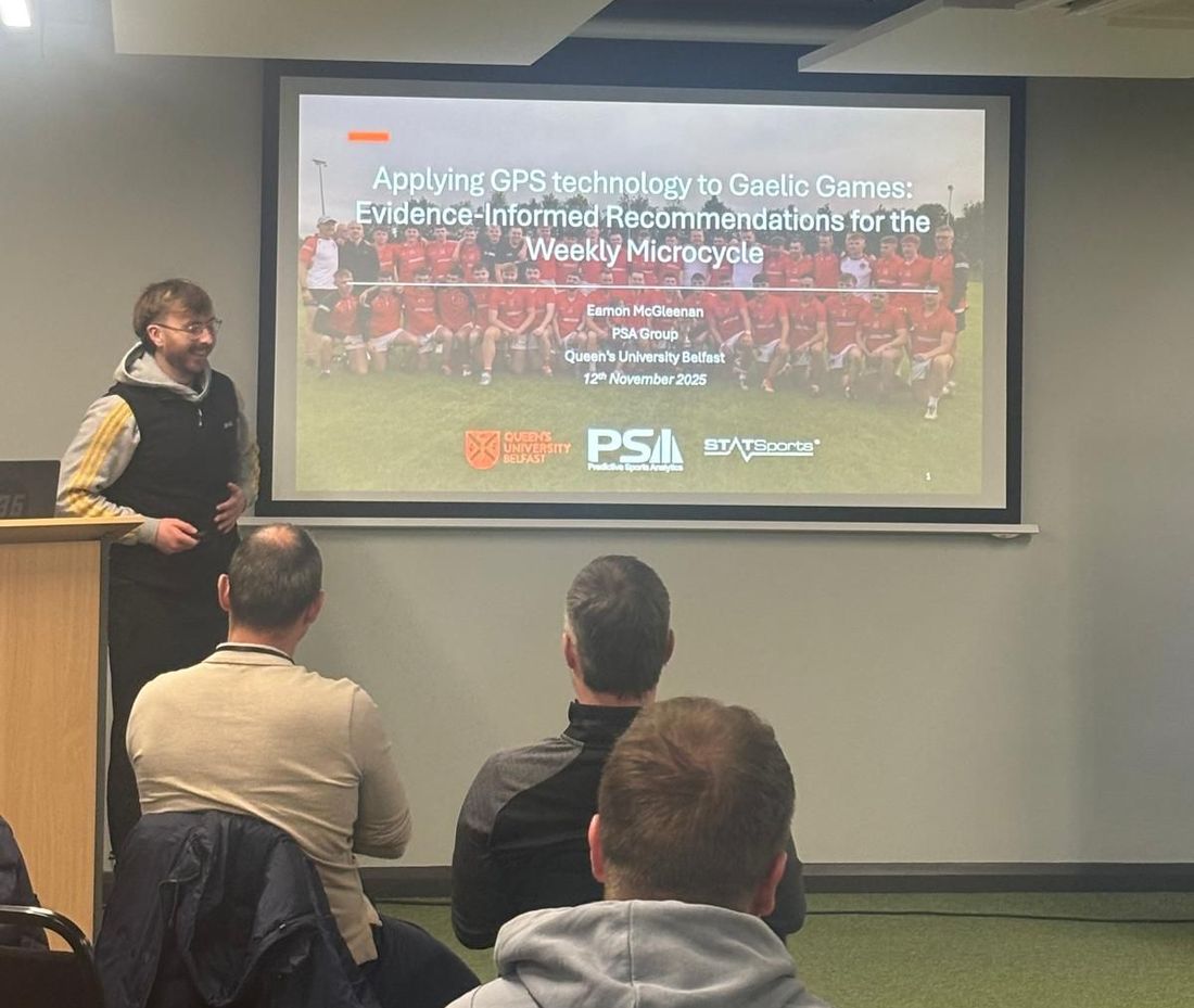 Eamon presenting GPS research to coaches at the CS Coaching Conference in Belfast